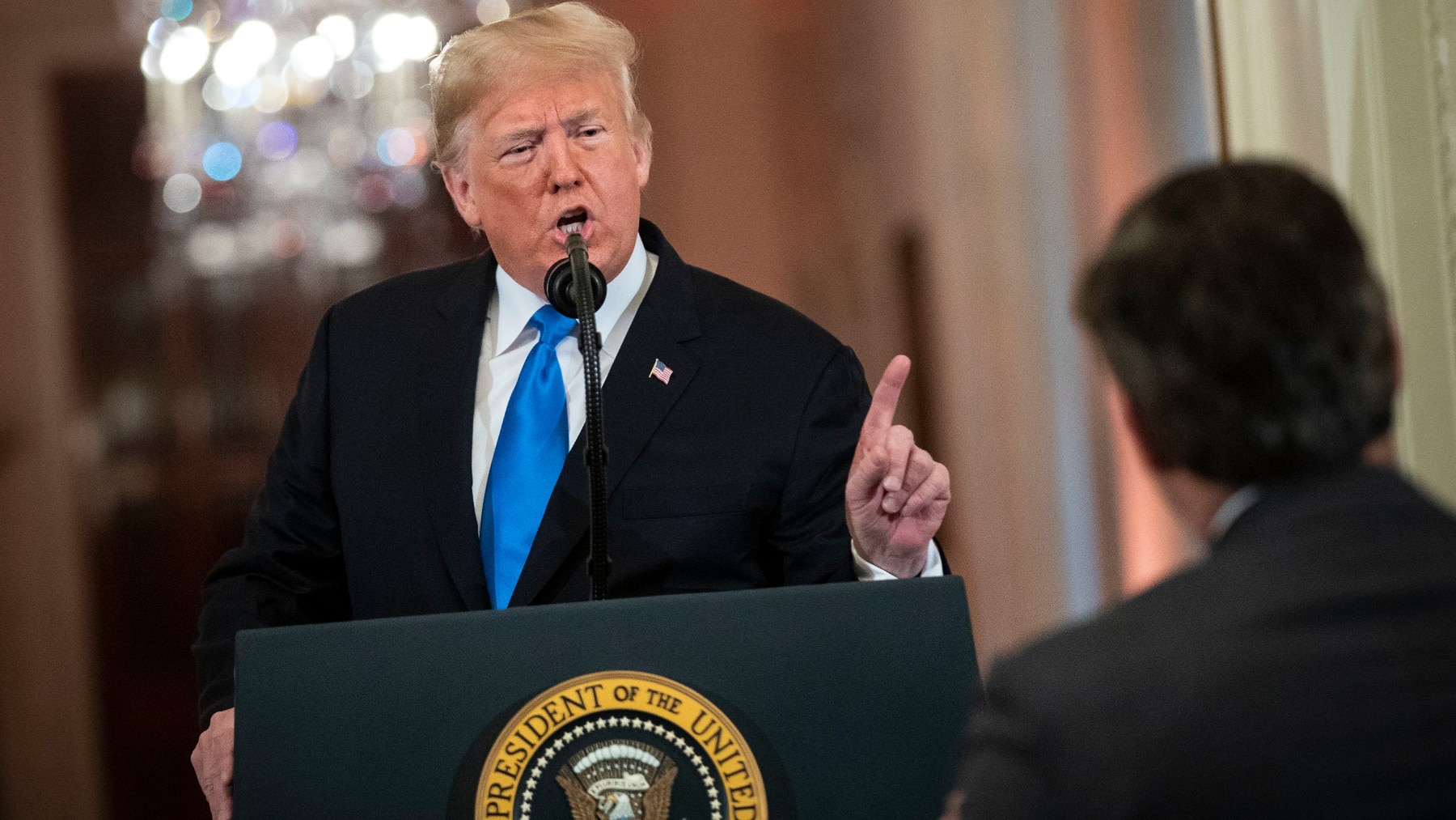 U.S. President Donald Trump argues with CNN report Jim Acosta during a news conference in the East Room, on Wednesday, Nov. 7, 2018 at the White House in Washington, D.C. 