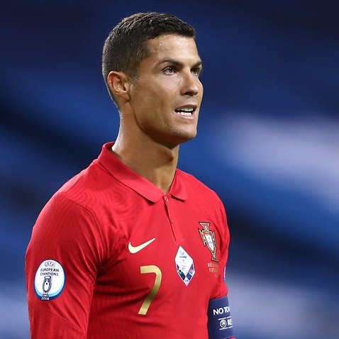 Cristiano Ronaldo reacts during a Portugal match