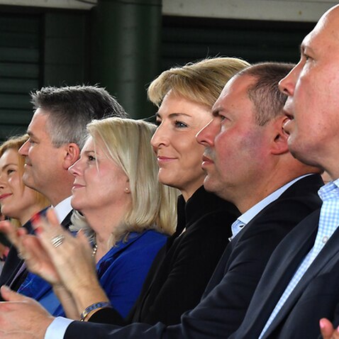 Senior Liberal MPs at a rally in Brisbane 