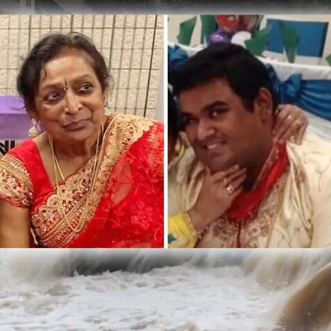 Hemalathasolhyr Satchithanantham (inset, left), along with the body of her son Bramooth (inset, right), was found in a flooded stormwater canal in western Sydney on Tuesday.