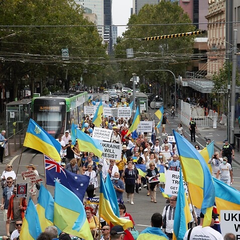 Anti-war protest in Melbourne against invasion of Ukraine, 27/02/2022.