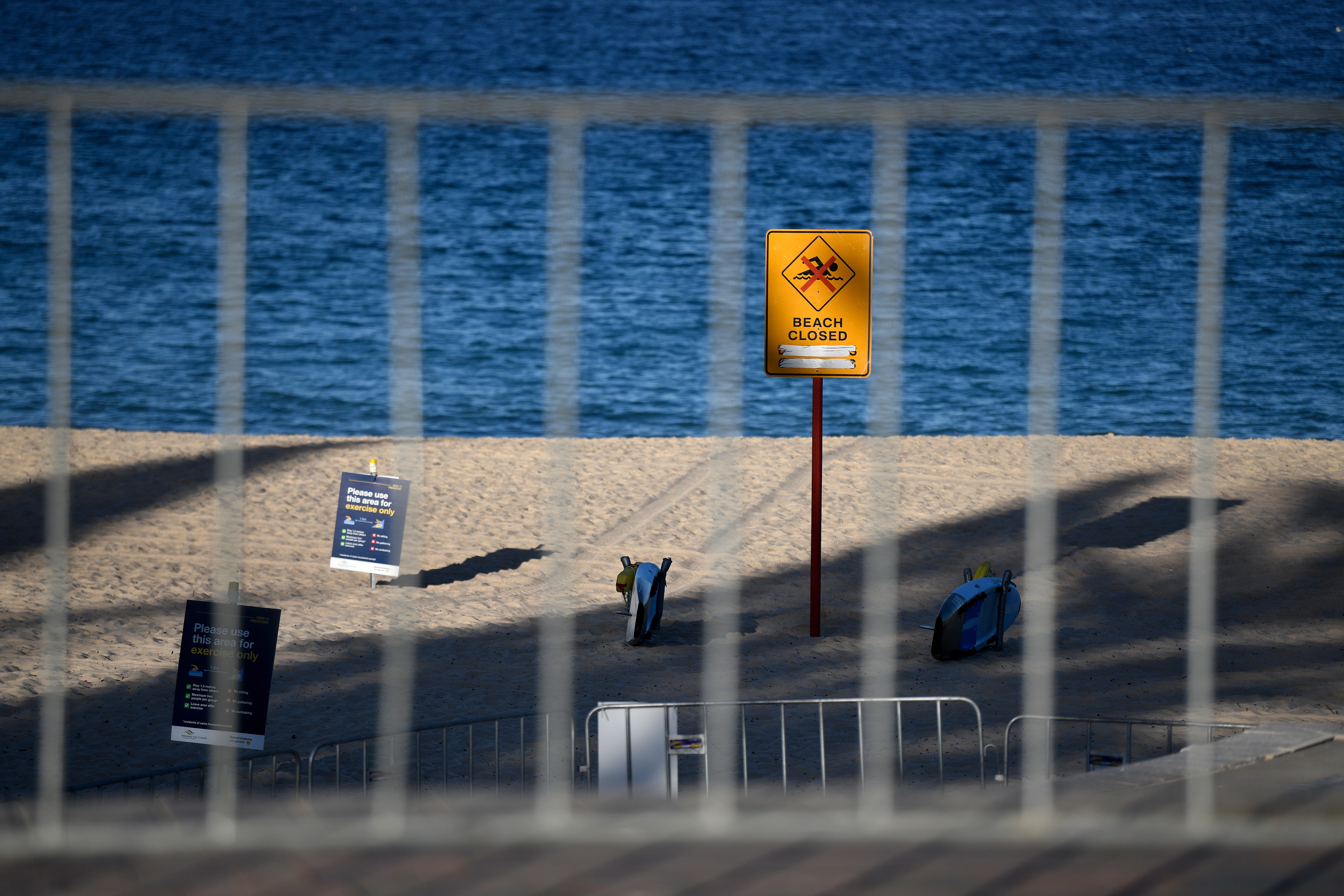A beach closed sign at Coogee Beach in Sydney.