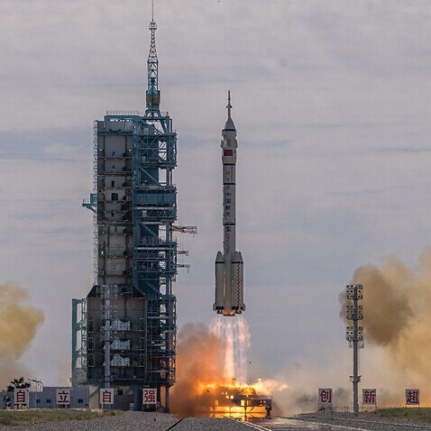 The Long March-2F carrier rocket, carrying the Shenzhou-12, takes off from the launch site at the Jiuquan Satellite Launch Center