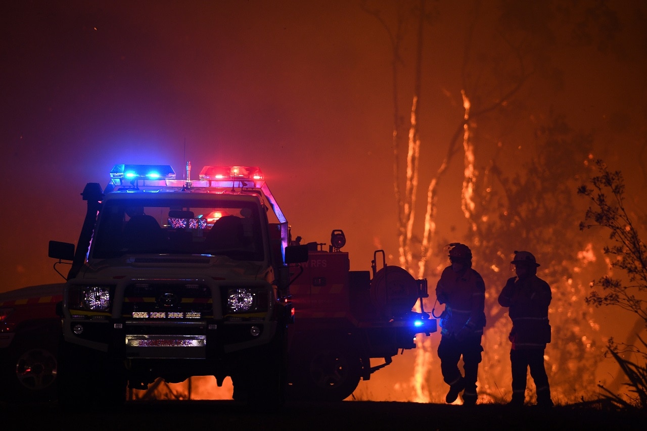 NSW Rural Fire Service crews near Mangrove Mountain, north of Sydney.