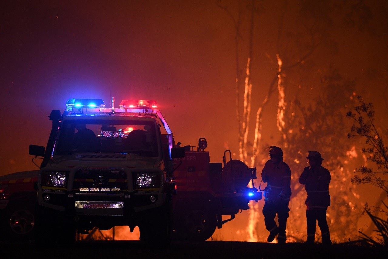 NSW Rural Fire Service crews near Mangrove Mountain, north of Sydney. NSW Rural Fire Service crews near Mangrove Mountain, north of Sydney.