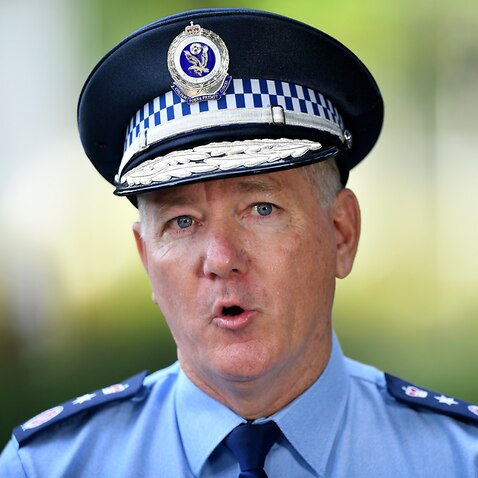 NSW Police Commissioner Mick Fuller speaks to the media during a press conference outside the RFS Headquarters in Sydney, Thursday, April 2, 2020