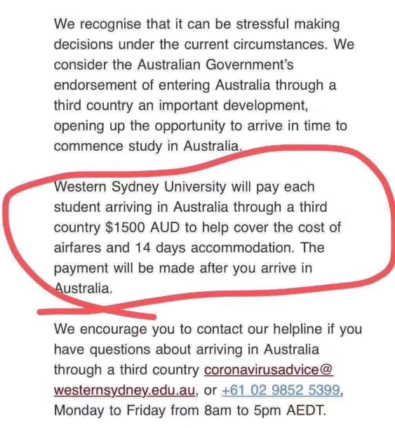 The student email from Western Sydney University