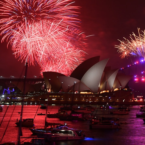 The midnight fireworks seen from Mrs Macquarie's Chair during New Year's Eve celebrations in Sydney, 31 December, 2019. 