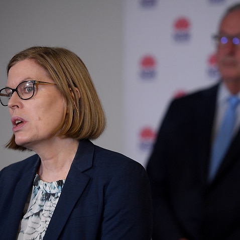 NSW Chief Health Officer Dr Kerry Chant (L) and NSW Health Minister Brad Hazzard address the media.