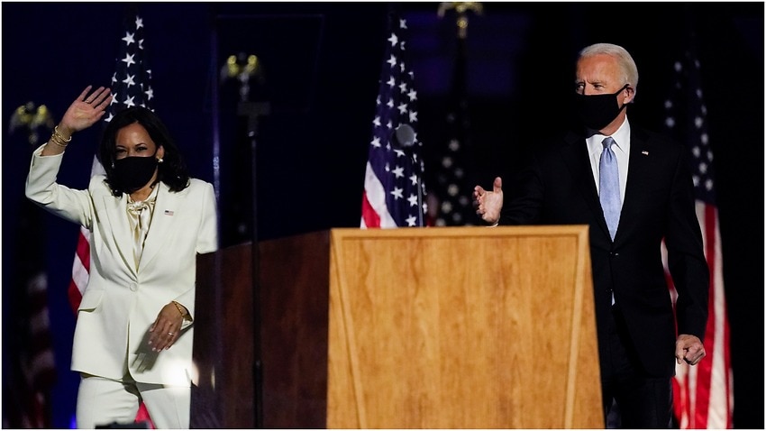 Kamala Harris and Joe Biden take to the stage to deliver their victory speeches.
