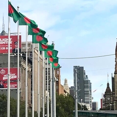 National Flag of Bangladesh flying across the day in Melbourne