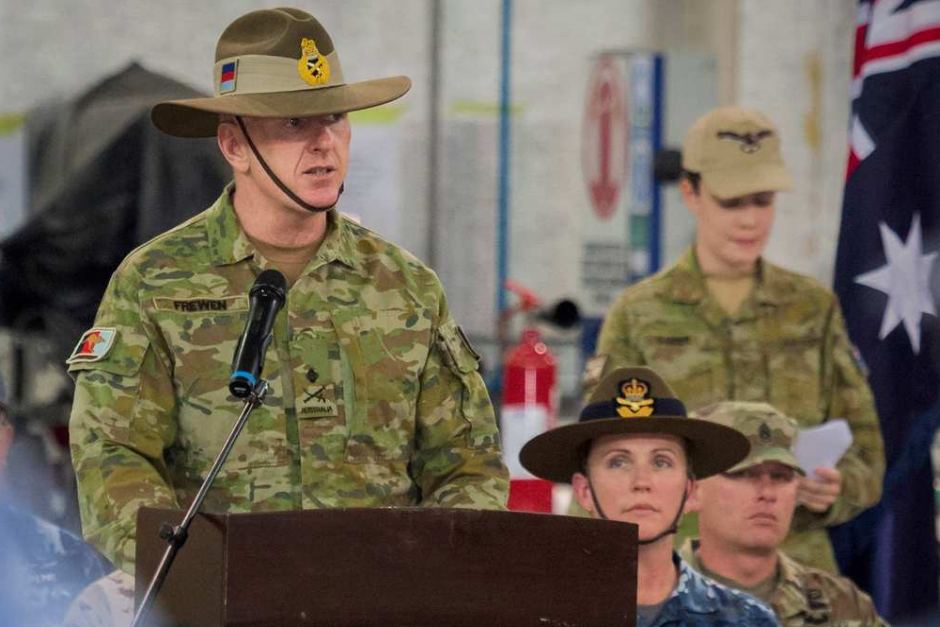 ieutenant General John Frewen addresses the Australian Defence Force personnel.