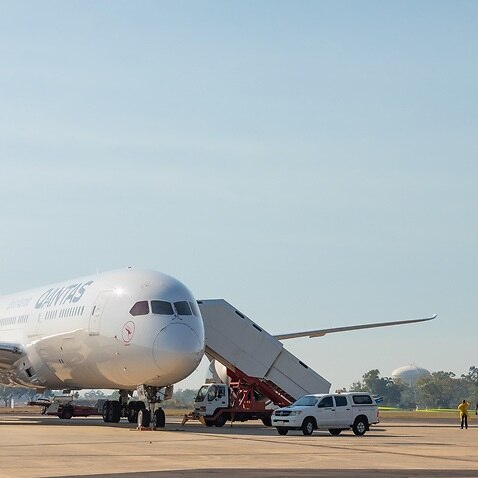 A Qantas plane used to repatriate Australians from India at a military airbase in the Northern Territory (AAP)