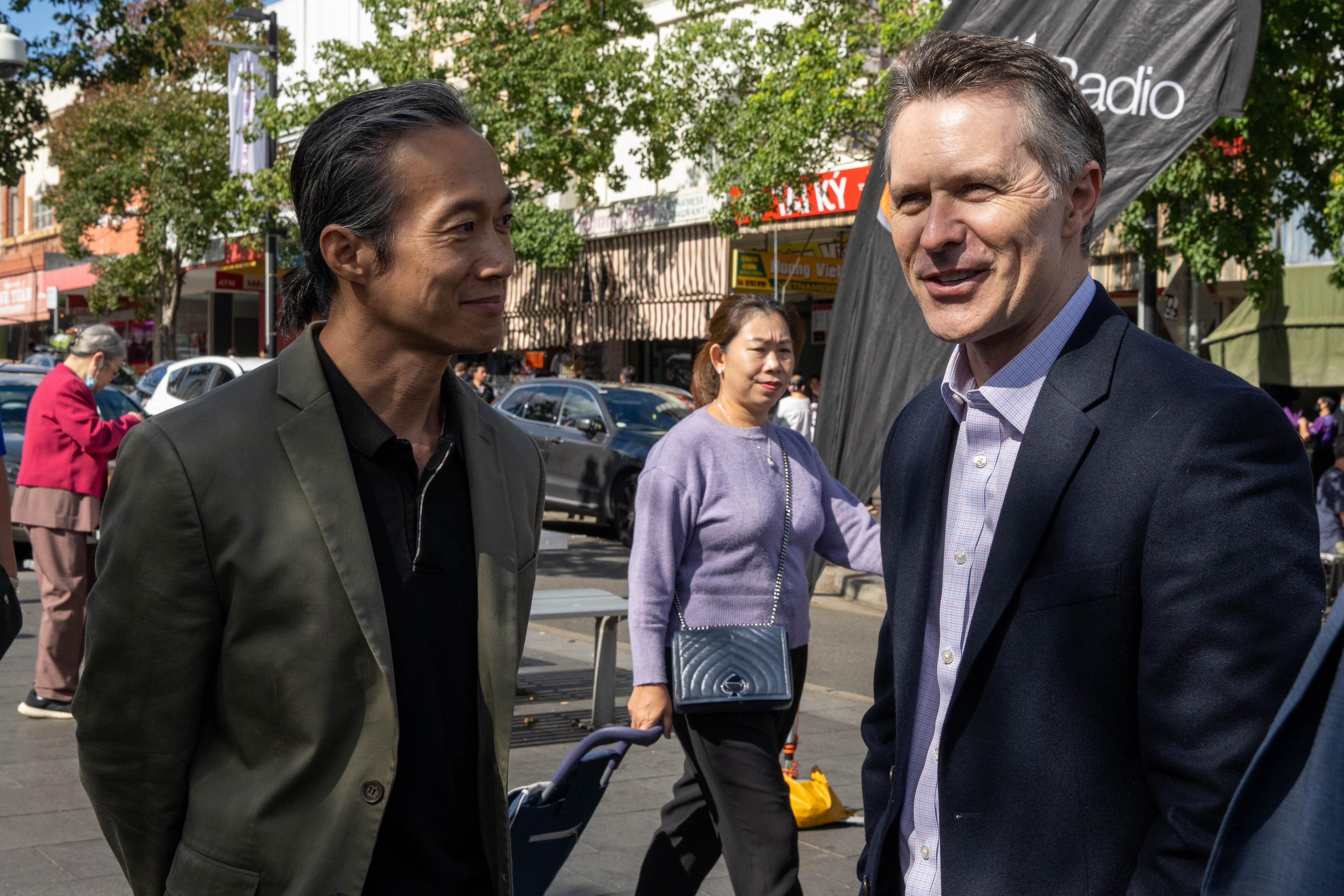 Director of Audio and Language Content at SBS, David Hua, and Labor MP Jason Clare at the Bankstown event.