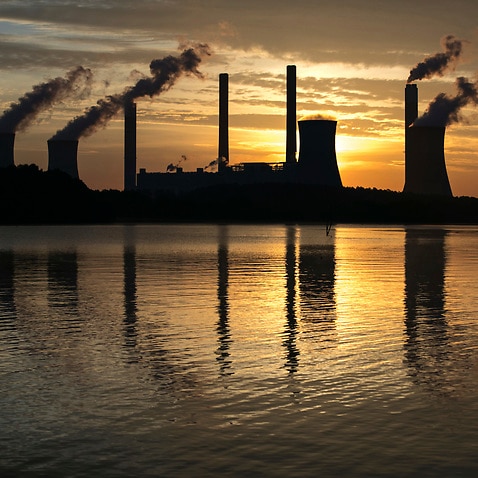 The coal-fired Plant Scherer, one of the nation's top carbon dioxide emitters, stands in the distance in Juliette, Ga. 