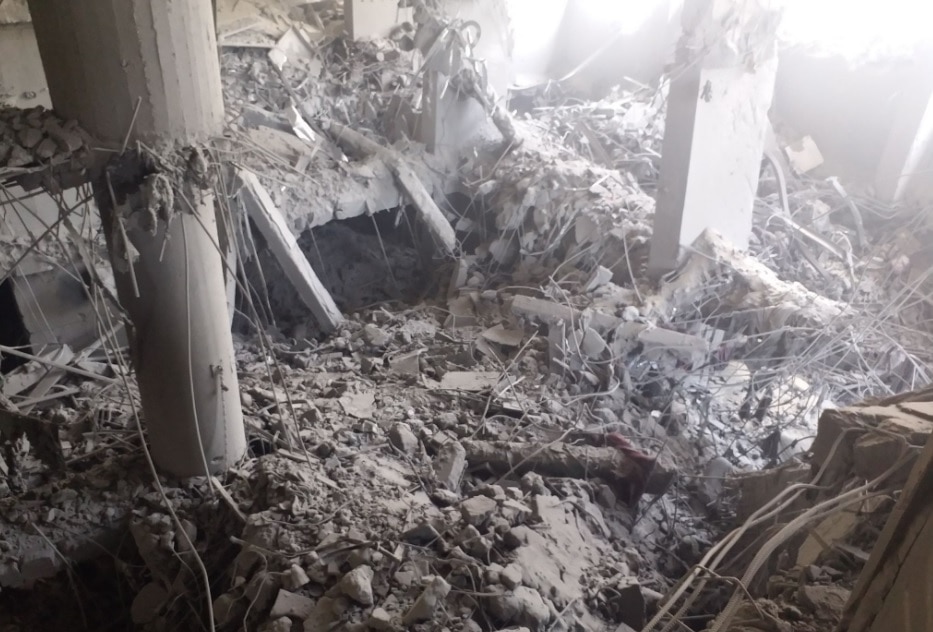 The damage from inside the tower in Gaza.