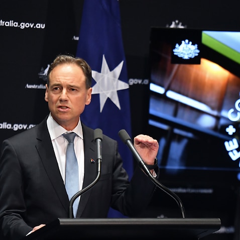 Health Minister Greg Hunt at the press conference to launch the new app