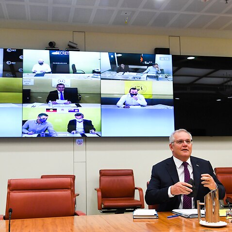 Australian Prime Minister Scott Morrison holds a national cabinet meeting with state and territory leaders