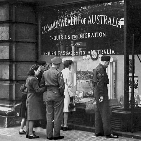 1945: Private Ian Hamilton Clark of the Australian Imperial Force and his Russian wife Olga contemplate passage to Australia from London.
