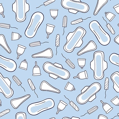 Seamless pattern with feminine hygiene products.