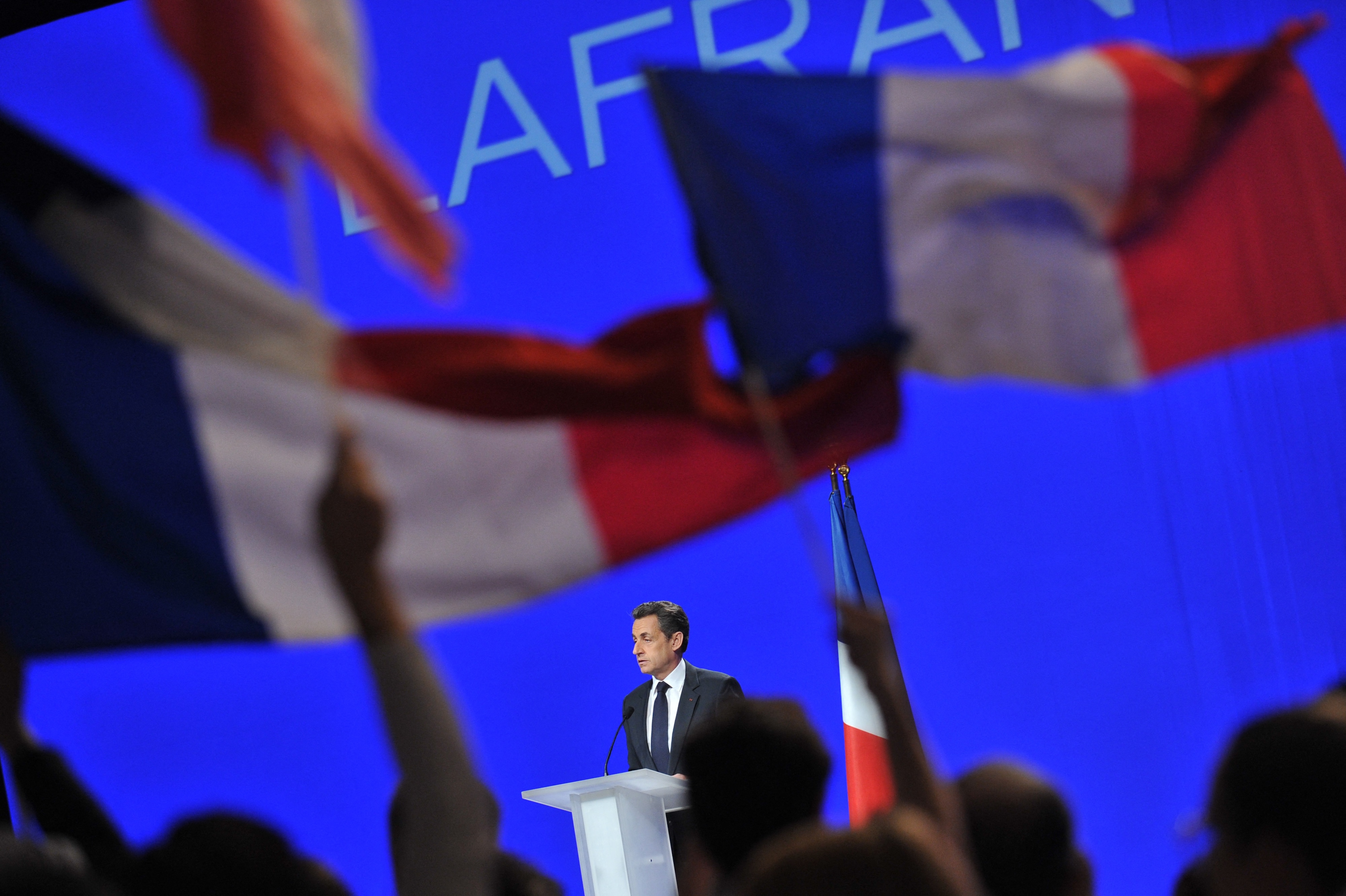 Nicolas Sarkozy delivers a speech during this 2012 presidential election campaign.