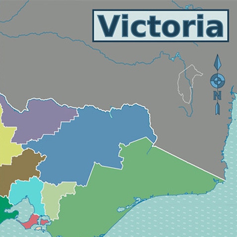 Image of an Australian visa label and the map of Victoria