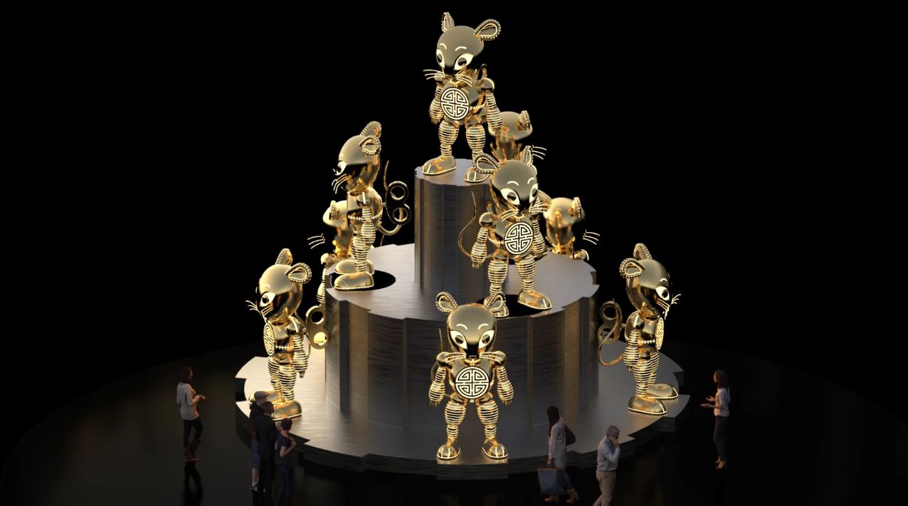 Claudia Chan Shaw’s glowing tower of nine golden rats