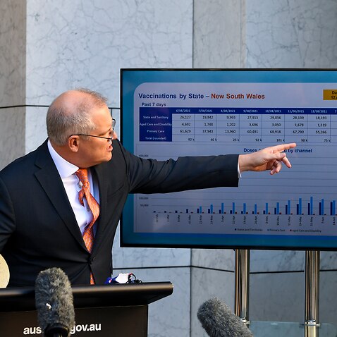 Australian Prime Minister Scott Morrison speaks to the media during a press conference following a national cabinet meeting