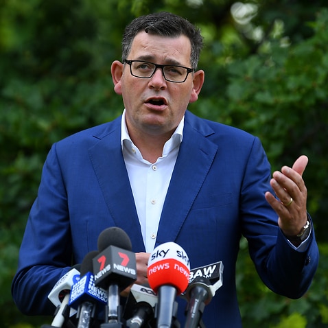 Victorian Premier Daniel Andrews speaks to the media during a press conference in Melbourne, Wednesday, February 16, 2022. (AAP Image/James Ross) NO ARCHIVING