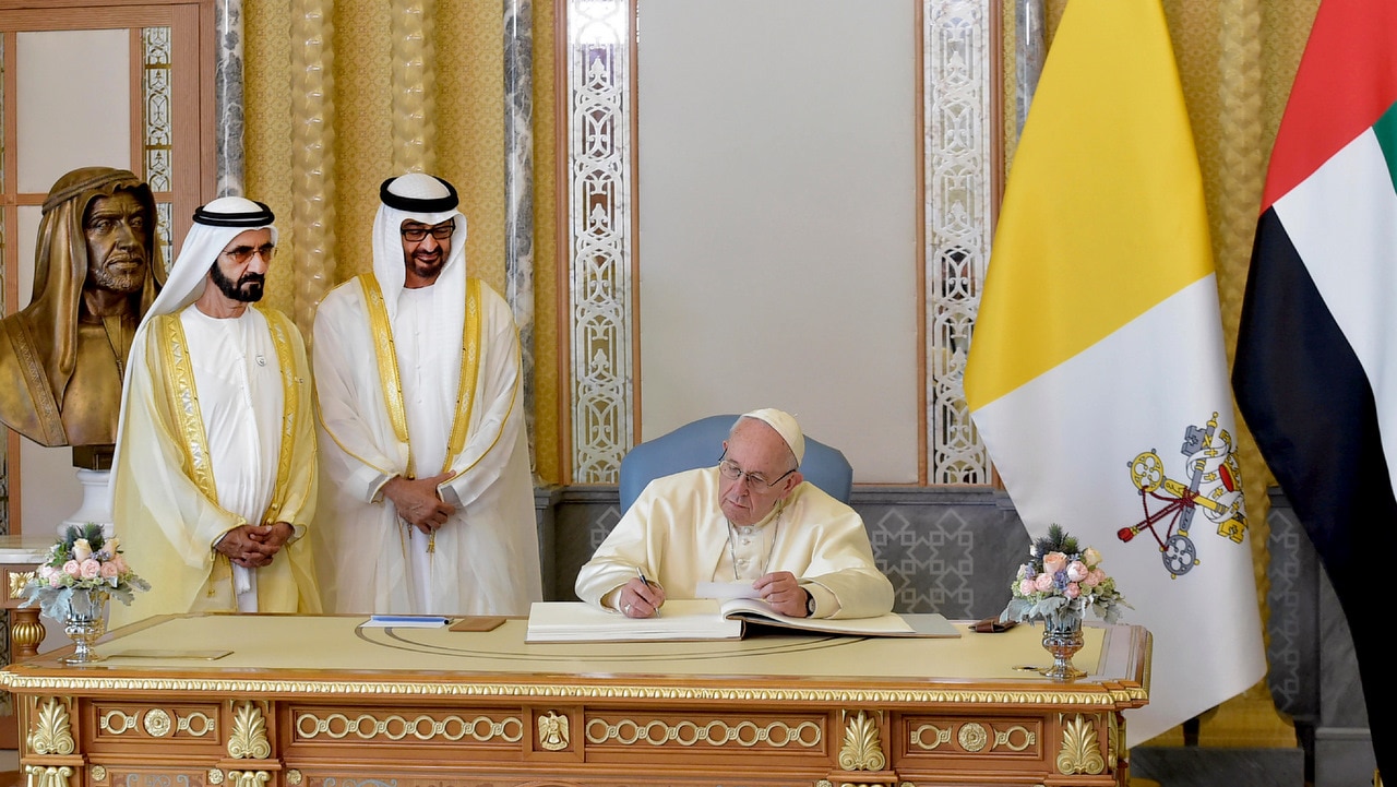 Welcome ceremony for the visiting Pope Francis at the UAE presidential palace in the capital Abu Dhabi on 4 February, 2019.  