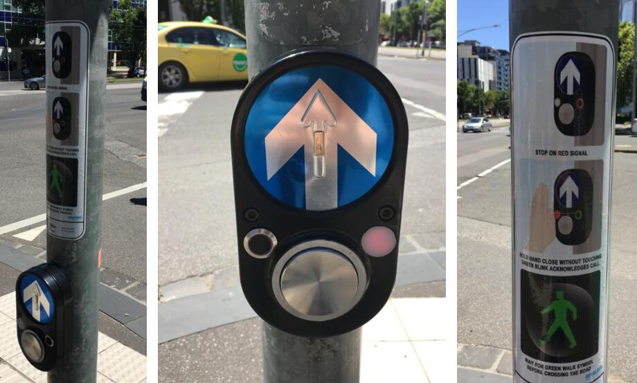 A pedestrian crossing signal with an infrared sensor in Melbourne.
