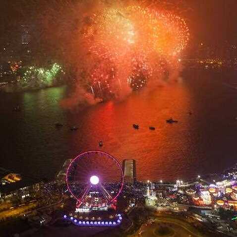 Fireworks light up Victoria Harbour to celebrate the arrival of the new year 2018 in Hong Kong, China, 01 January 2018.