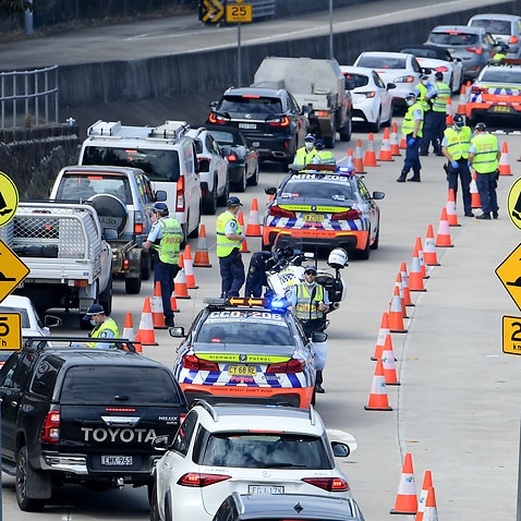 NSW Police conduct an operation in an attempt to head off an anti-lockdown protest in Sydney, Saturday, August 21, 2021.