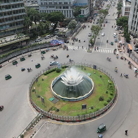 The Shapla Square or Shapla Chattar, at Motijheel Commercial Area of the capital becomes nearly devoid of traffic during the Eid holidays in Dhaka, Bangladesh. 