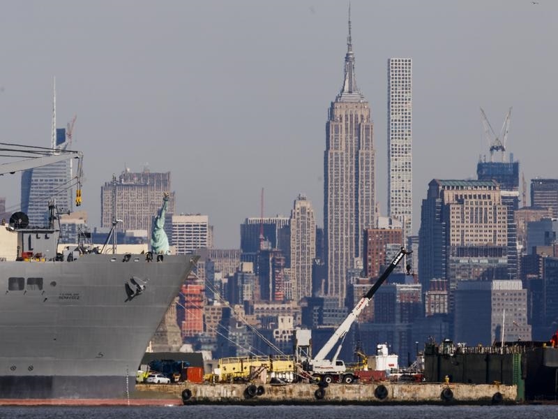 A cargo ship in New York harbour