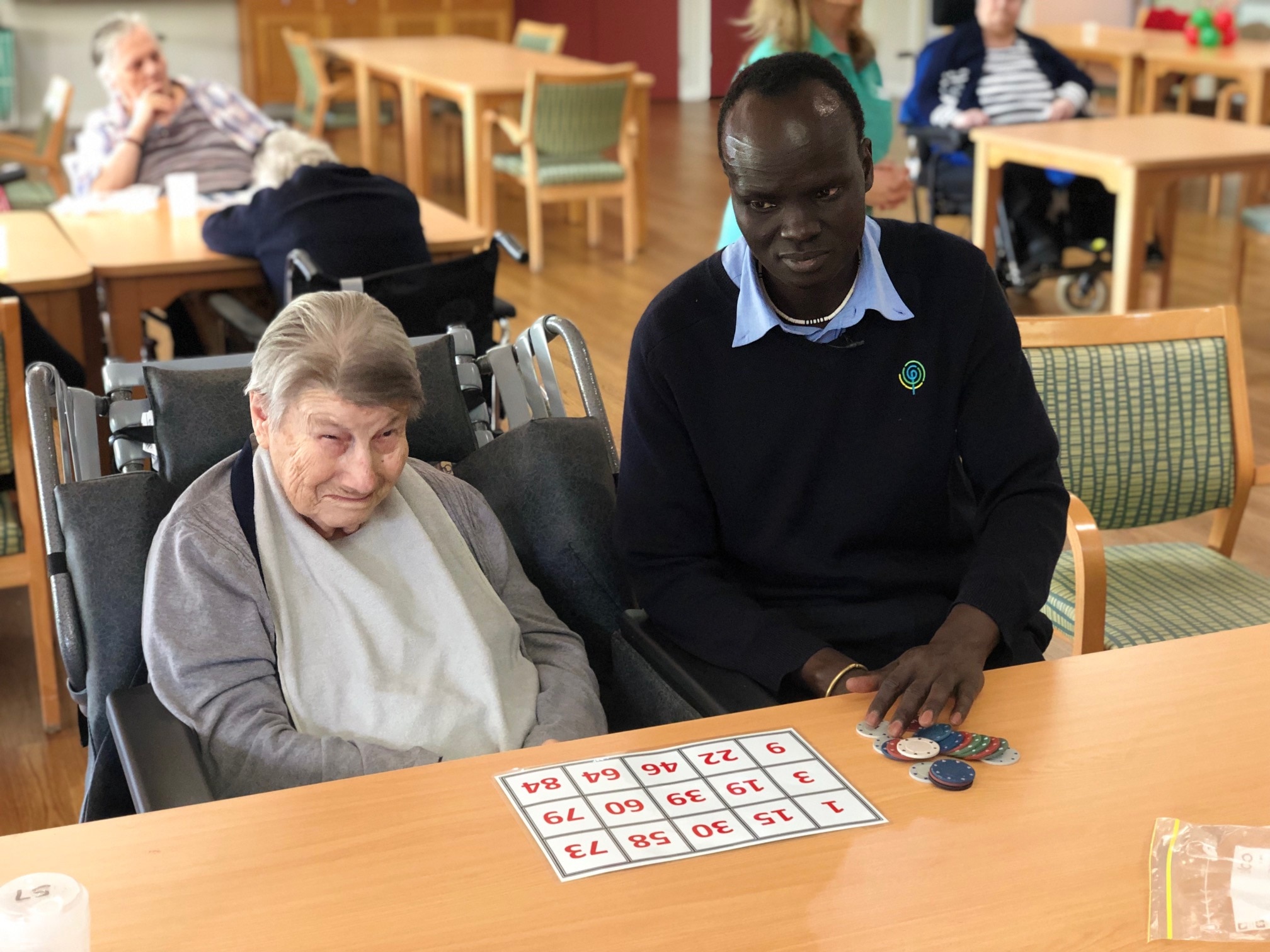 Tut with one of the aged care residents. 