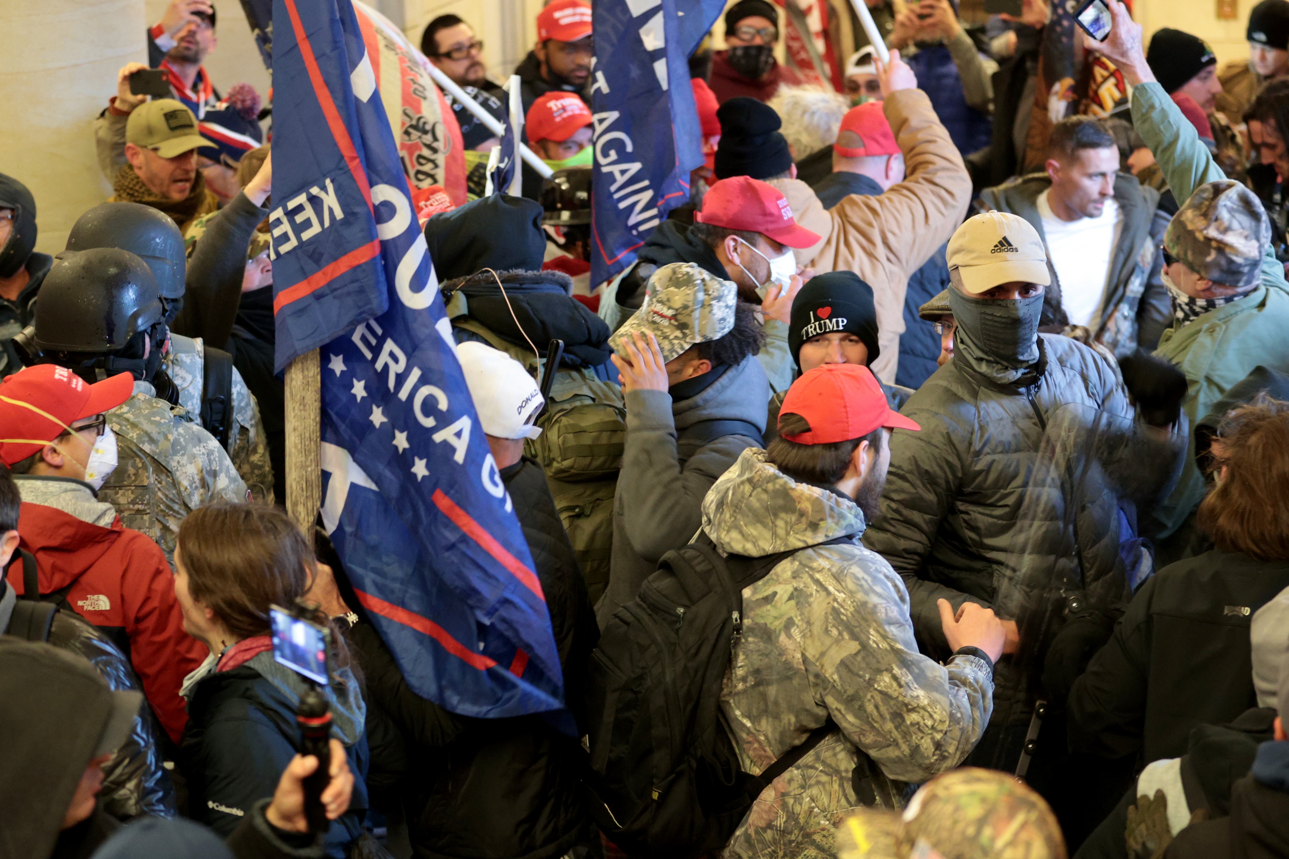 Protesters gather inside the US Capitol Building on 6 January, 2021 in Washington, DC.
