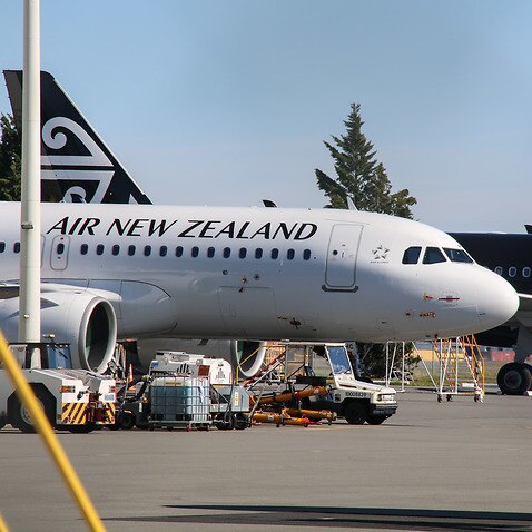 An Air New Zealand plane sits at Christchurch International Airport.