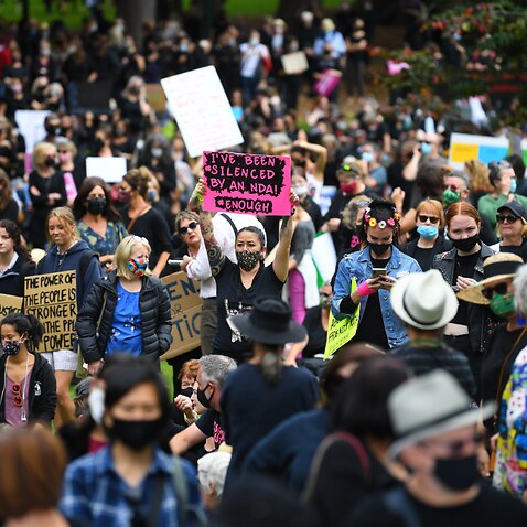Thousands gather at the March4Justice demonstration in Melbourne on Monday. 