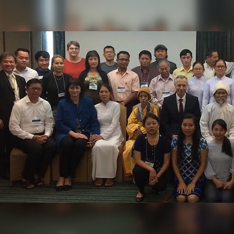 Các tham dự viên người Việt và giới chức LHQ tại Hội Nghị Tự Do Tôn Giáo hay Niềm Tin Đông Nam Á, kỳ 4, ở Bangkok, Thái Lan, ngày 17-19/8/2018.