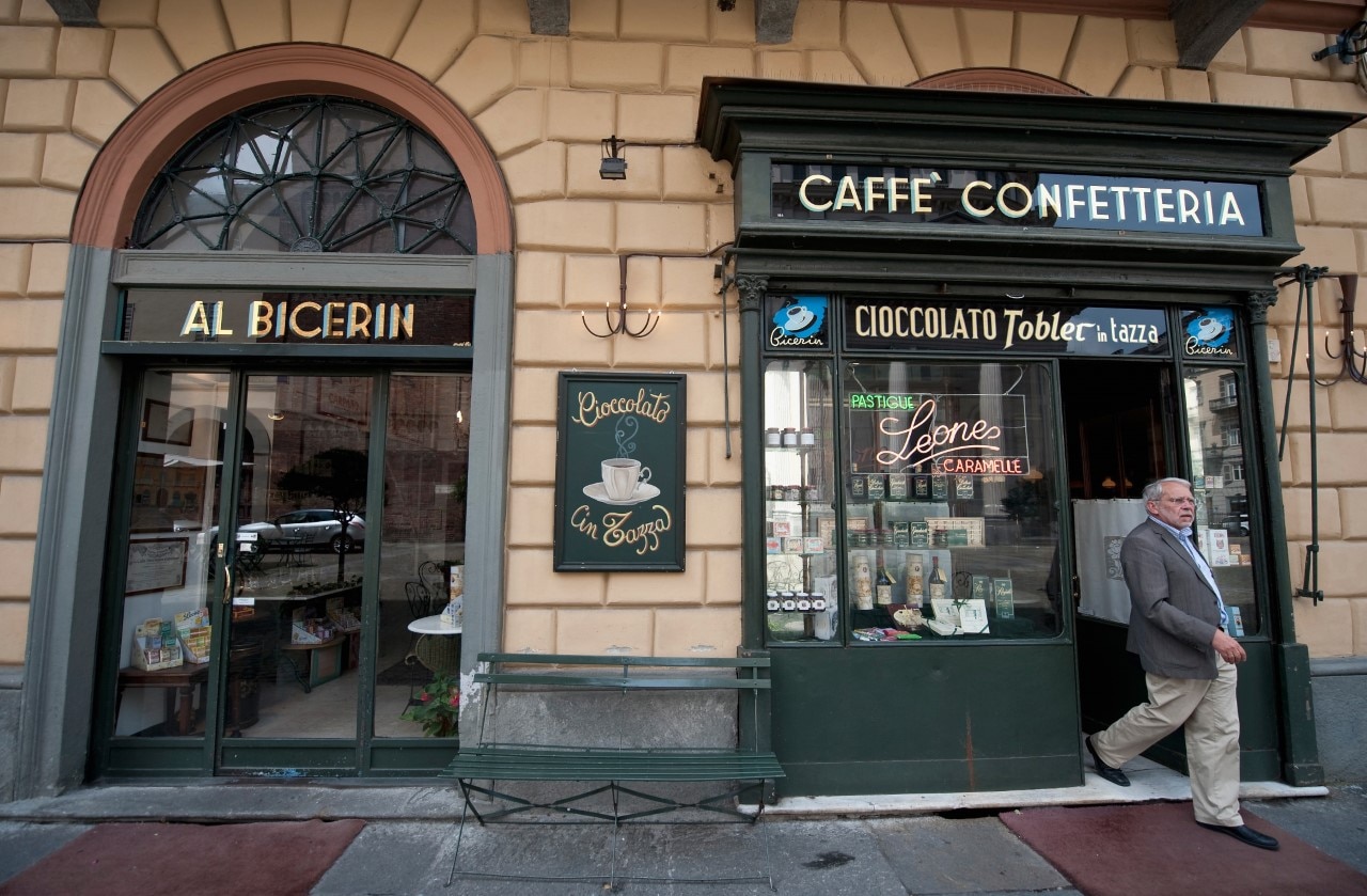 Al Bicerin cafe on May 28, 2010 in Turin, Italy. The cafe is renowned for having created the Bicerin, a traditional Torino drink