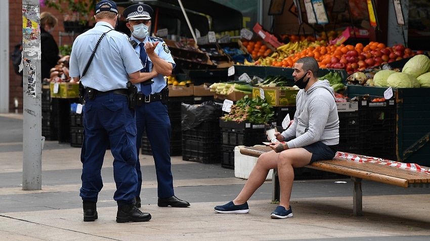 NSW Police do compliance checks at Rockdale in Sydney, Monday, August 23, 2021.
