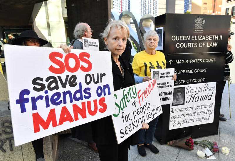 Protests over the treatment of Manus refugees have been widespread. Pictured is a protest in June. 