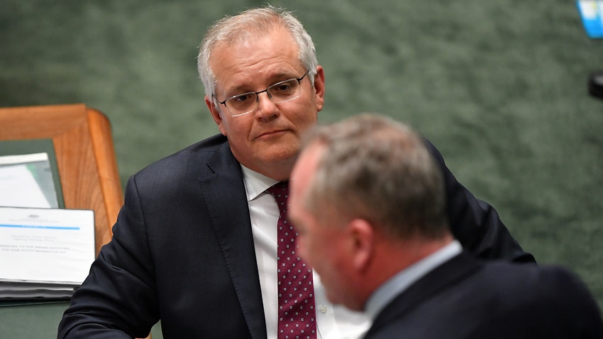 Prime Minister Scott Morrison and Deputy Prime Minister Barnaby Joyce during Question Time at Parliament House in Canberra.