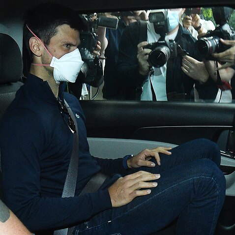 Serbian tennis player Novak Djokovic departs from the Park Hotel government detention