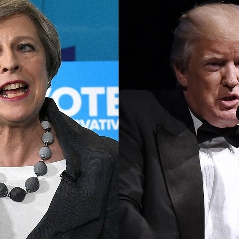 File images of Theresa May and Donald Trump