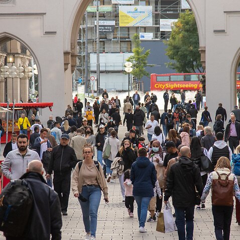 People walking in Munich, Germany on September 20, 2021.