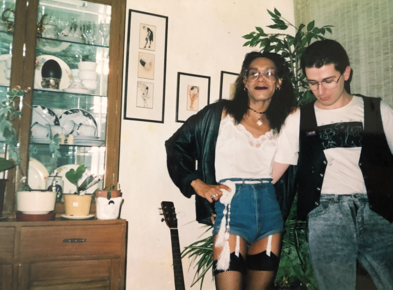 Rusty with a friend in Sydney's CBD. 