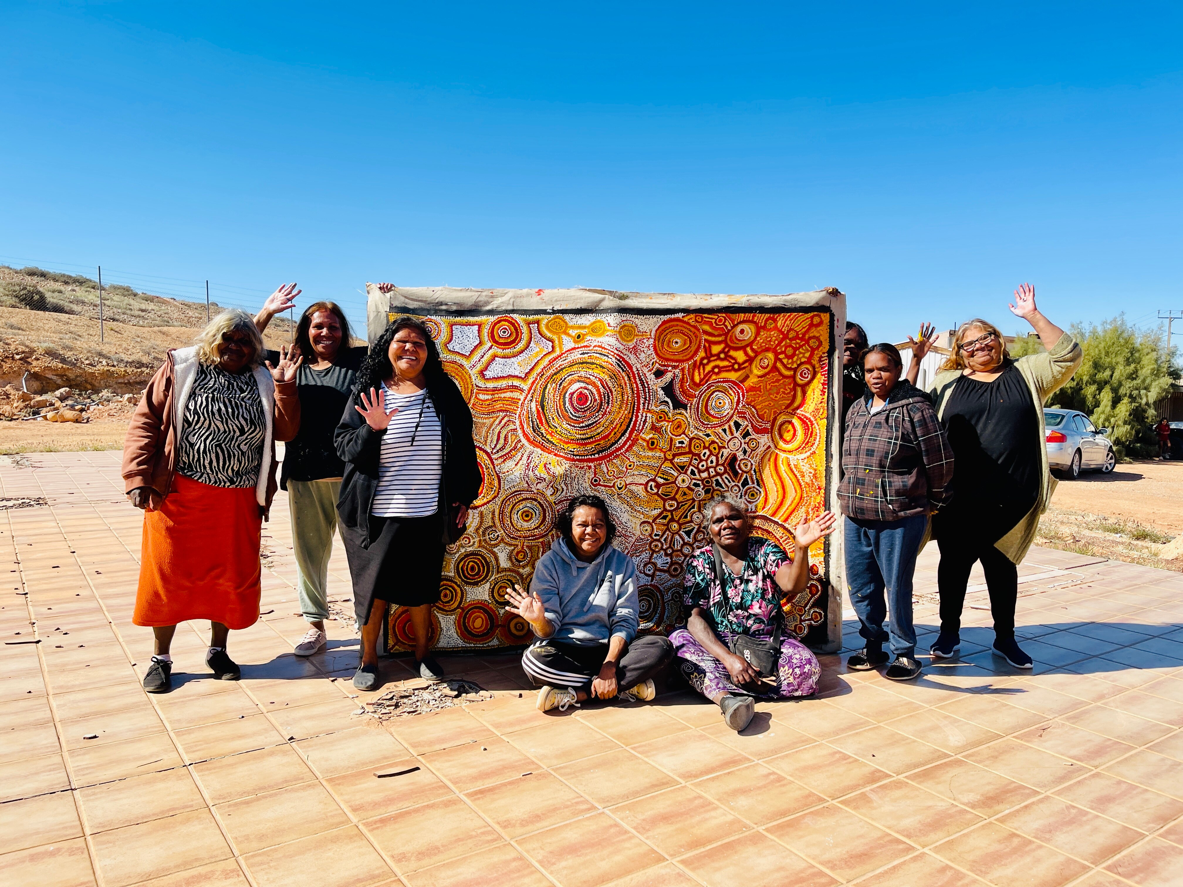 Artists from the Umoona Art Center collective in Coober Pedy. 