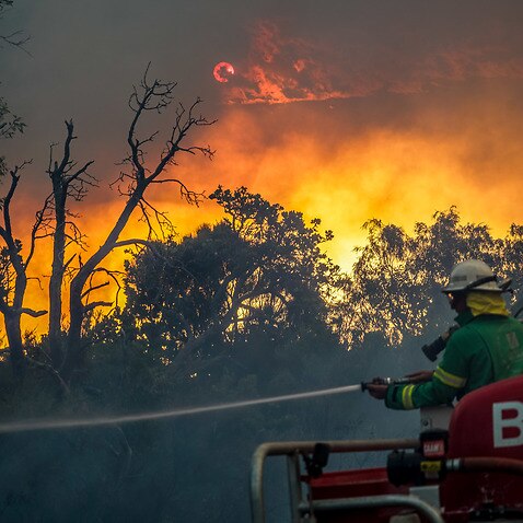 A supplied image showing the Calgardup Bushfire burning in Margaret River, south of Perth in Western Australia, Thursday, December 9, 2021. 
